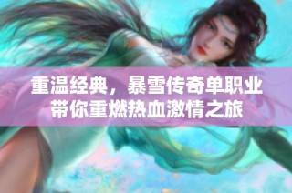重温经典，暴雪传奇单职业带你重燃热血激情之旅